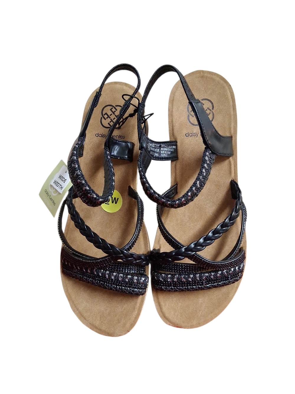 NWT Daisy Fuentes Black Braided T-Strap Women's Memory Foam True Comfort Sandals